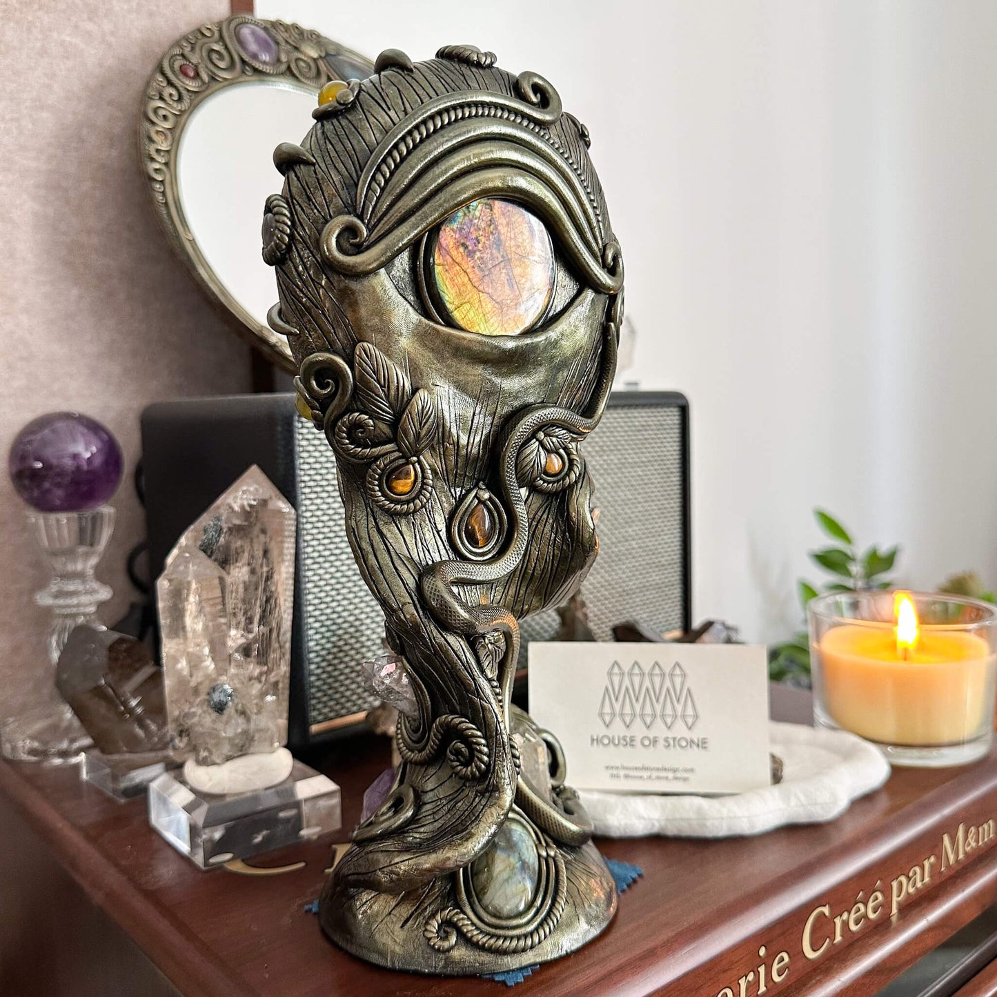 Handmade Natural Black Obsidian Mirror/Magic Obsidian Witch/Crystal Quartz with Base/Scrying Mirror/Root Chakra/Manifest Altar Tool