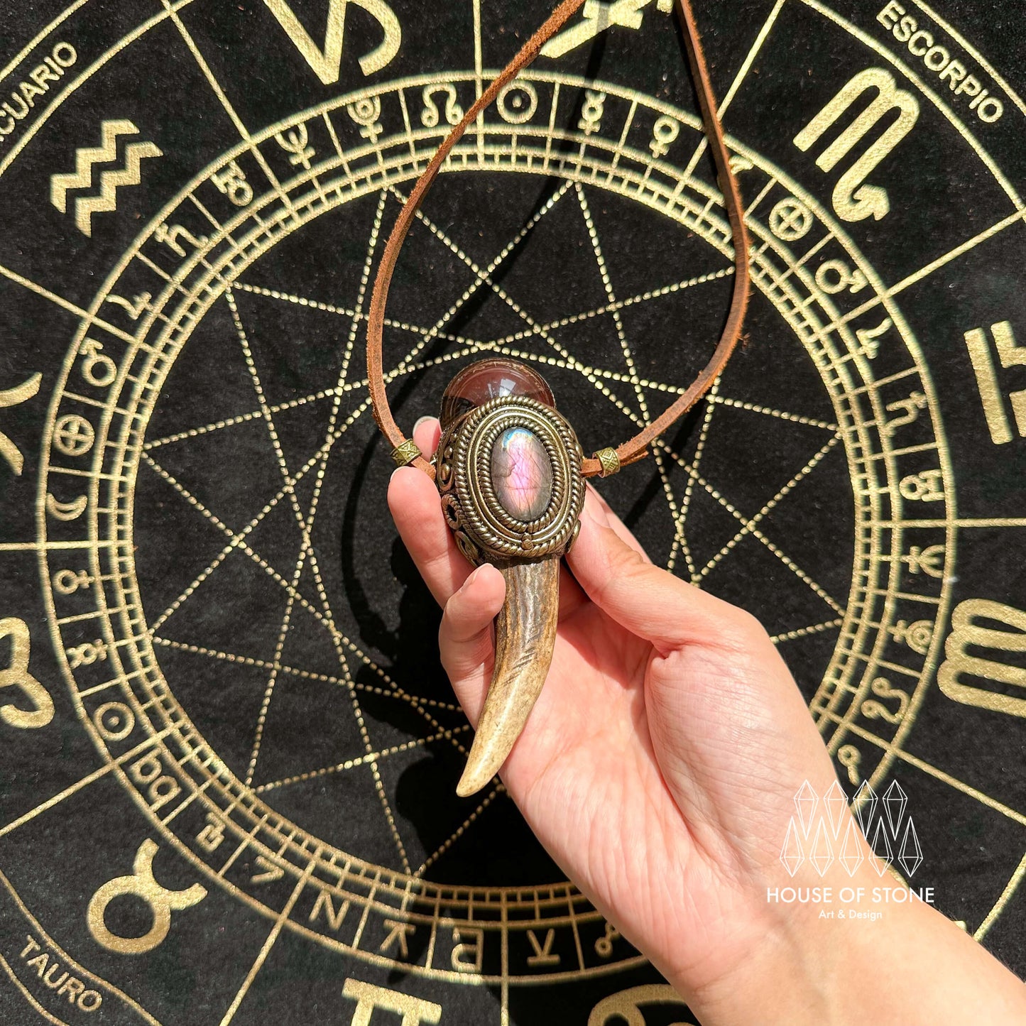 Natural Handmade Smoky Quartz Antler Pendant Necklace/Magic Smoky Quartz Crystal Double-sided Pendant/Labradorite Jewelry/Chakra/Altar Tool