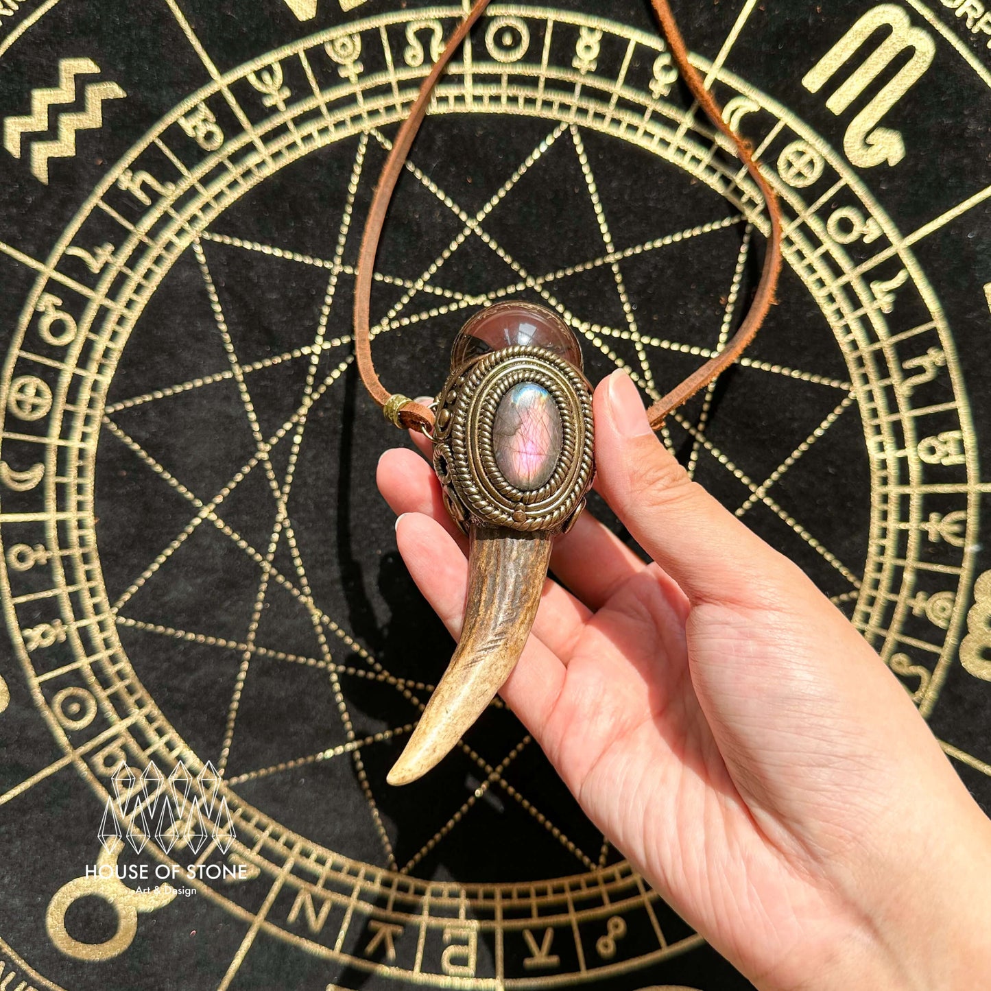 Natural Handmade Smoky Quartz Antler Pendant Necklace/Magic Smoky Quartz Crystal Double-sided Pendant/Labradorite Jewelry/Chakra/Altar Tool