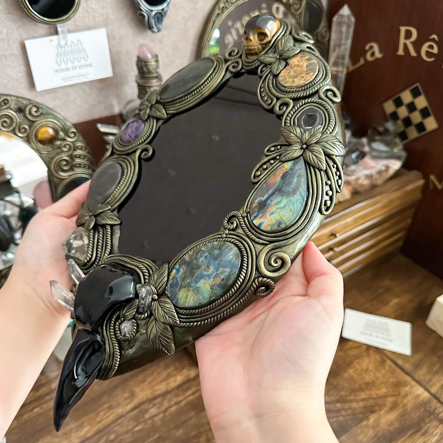 Handmade Natural Black Obsidian Crystal Wall Hanging Decor/Magic XXLarge Obsidian Mirror Spiritual Window Interior Room Hangings/Scrying Mirror Door Hanging/Altar Tool