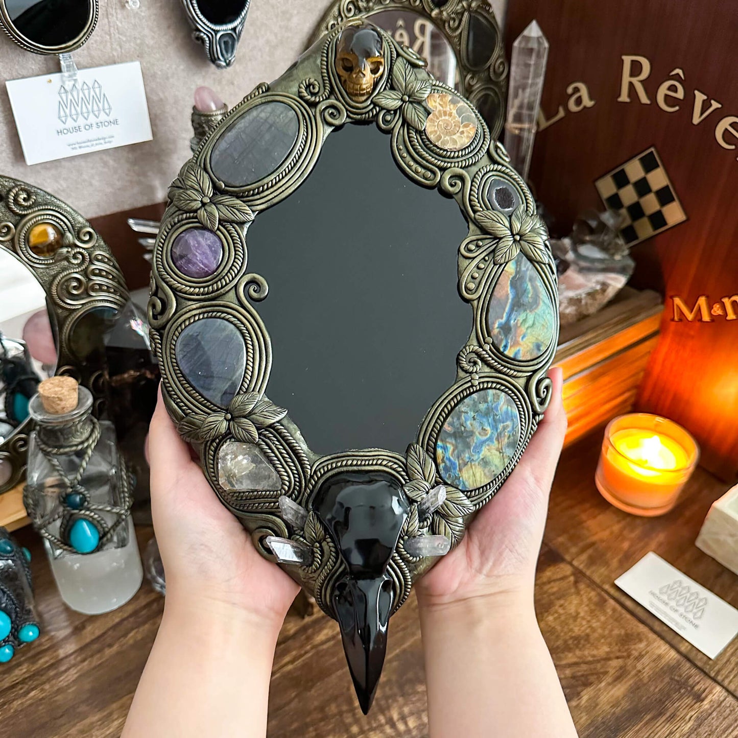 Handmade Natural Black Obsidian Crystal Wall Hanging Decor/Magic XXLarge Obsidian Mirror Spiritual Window Interior Room Hangings/Scrying Mirror Door Hanging/Altar Tool