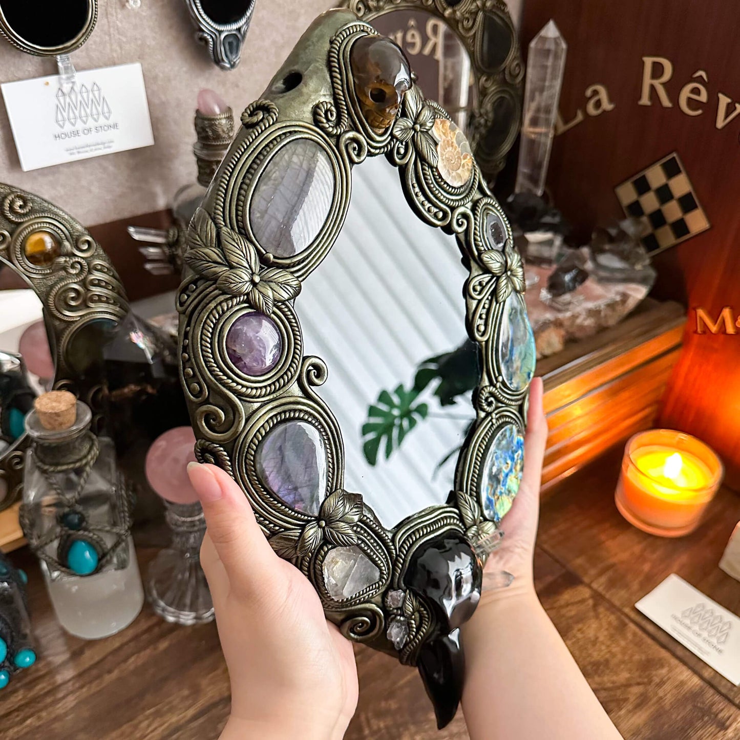 Handmade Natural Black Obsidian Crystal Wall Hanging Decor/Magic XXLarge Obsidian Mirror Spiritual Window Interior Room Hangings/Scrying Mirror Door Hanging/Altar Tool