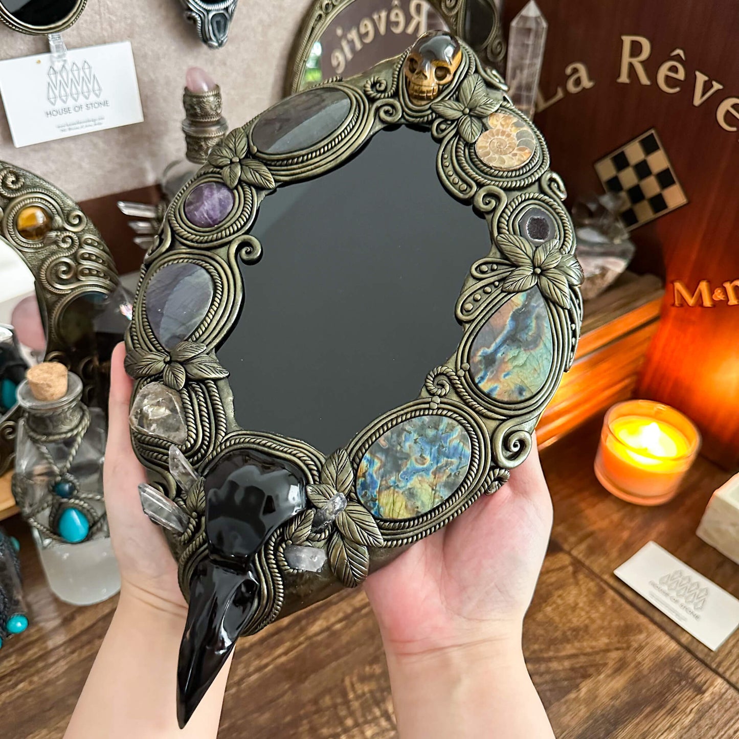 Handmade Natural Black Obsidian Crystal Wall Hanging Decor/Magic XXLarge Obsidian Mirror Spiritual Window Interior Room Hangings/Scrying Mirror Door Hanging/Altar Tool