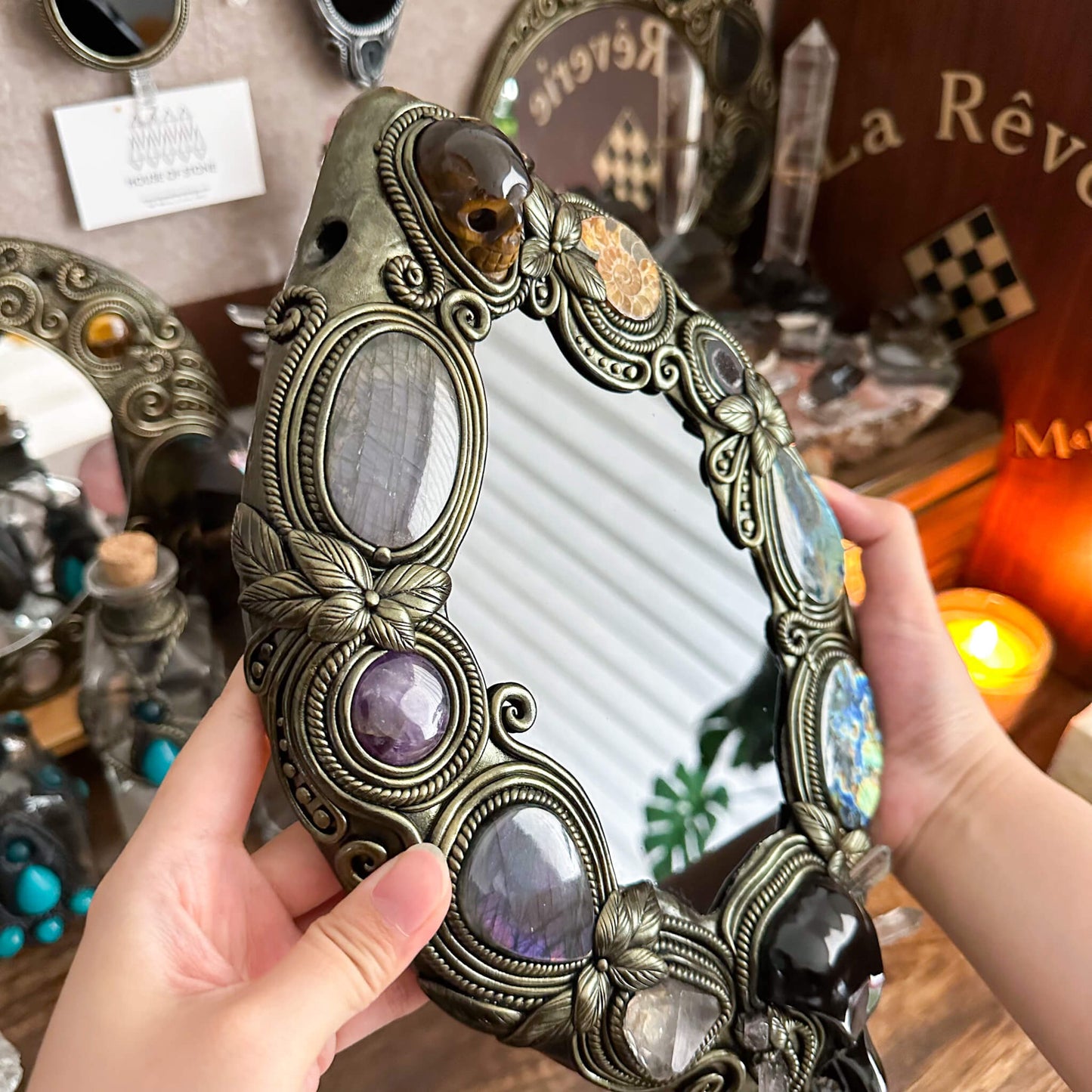Handmade Natural Black Obsidian Crystal Wall Hanging Decor/Magic XXLarge Obsidian Mirror Spiritual Window Interior Room Hangings/Scrying Mirror Door Hanging/Altar Tool