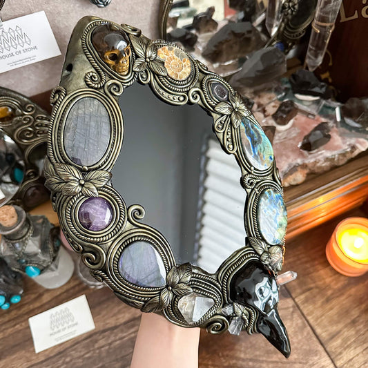 Handmade Natural Black Obsidian Crystal Wall Hanging Decor/Magic XXLarge Obsidian Mirror Spiritual Window Interior Room Hangings/Scrying Mirror Door Hanging/Altar Tool
