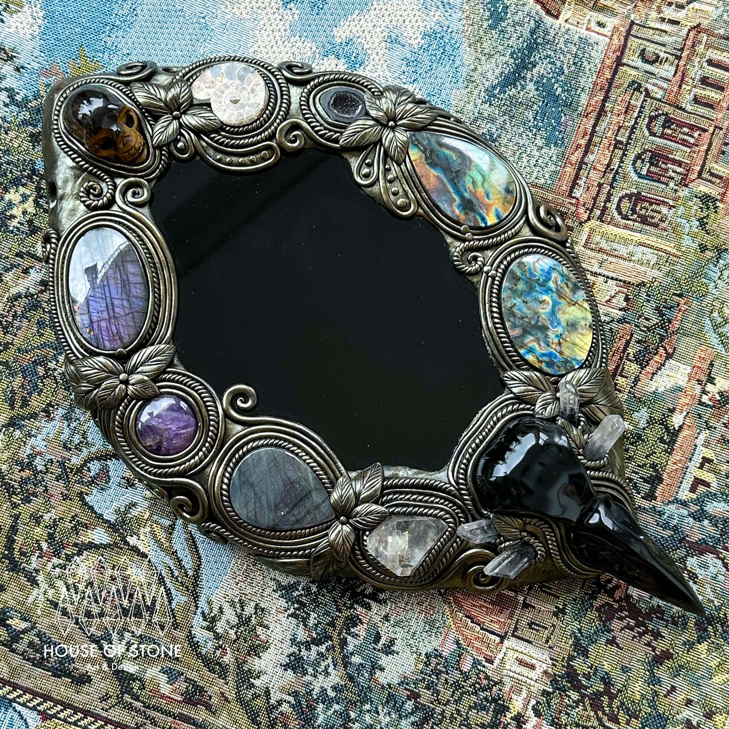 Handmade Natural Black Obsidian Crystal Wall Hanging Decor/Magic XXLarge Obsidian Mirror Spiritual Window Interior Room Hangings/Scrying Mirror Door Hanging/Altar Tool