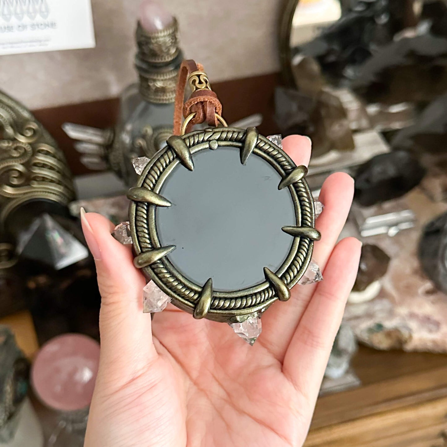 Handmade Natural Black Obsidian Pendant Necklace/Magic Obsidian Mirror Crystal Pendant/Scrying Mirror Talisman Protection Jewelry/Altar Tool