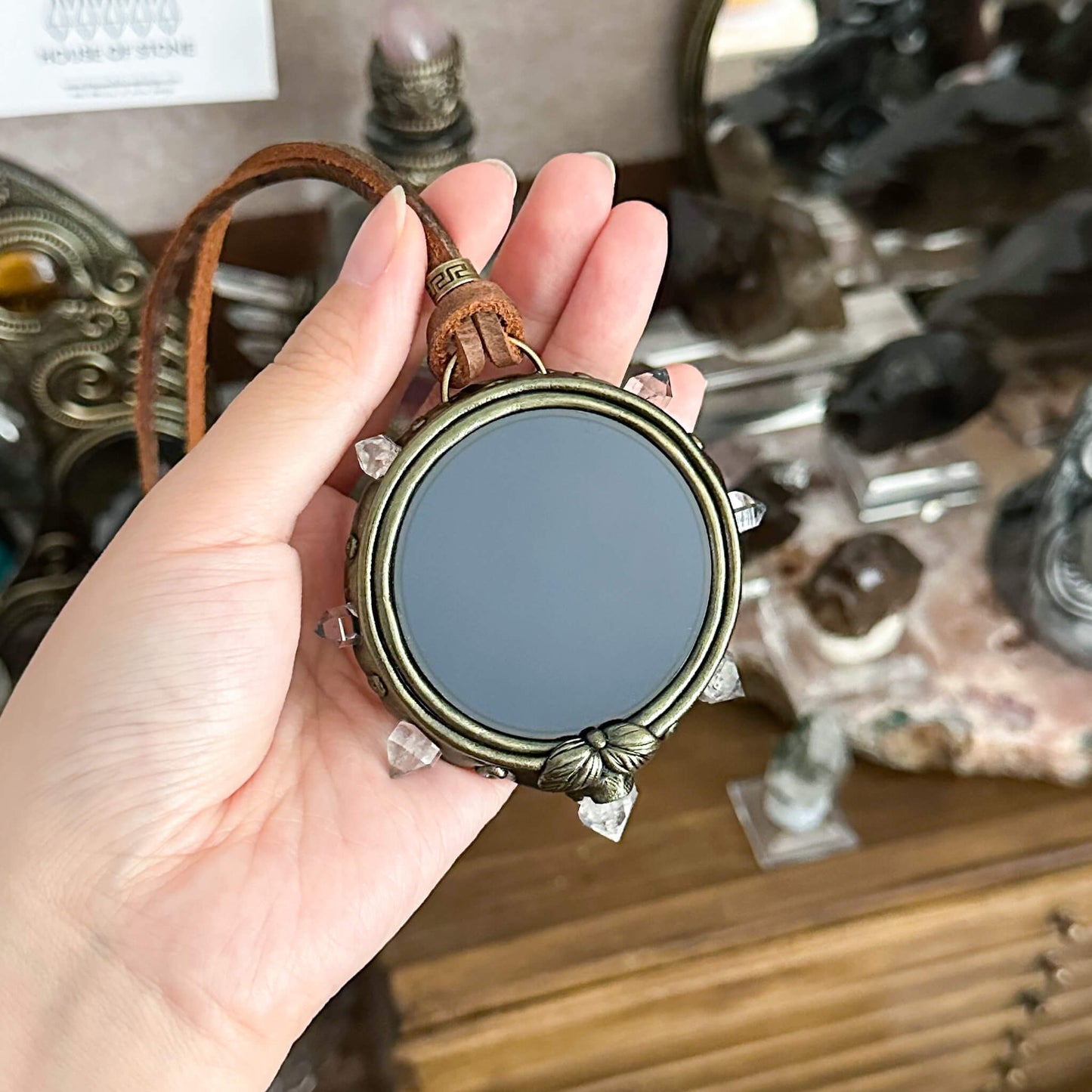 Handmade Natural Black Obsidian Pendant Necklace/Magic Obsidian Mirror Crystal Pendant/Scrying Mirror Talisman Protection Jewelry/Altar Tool