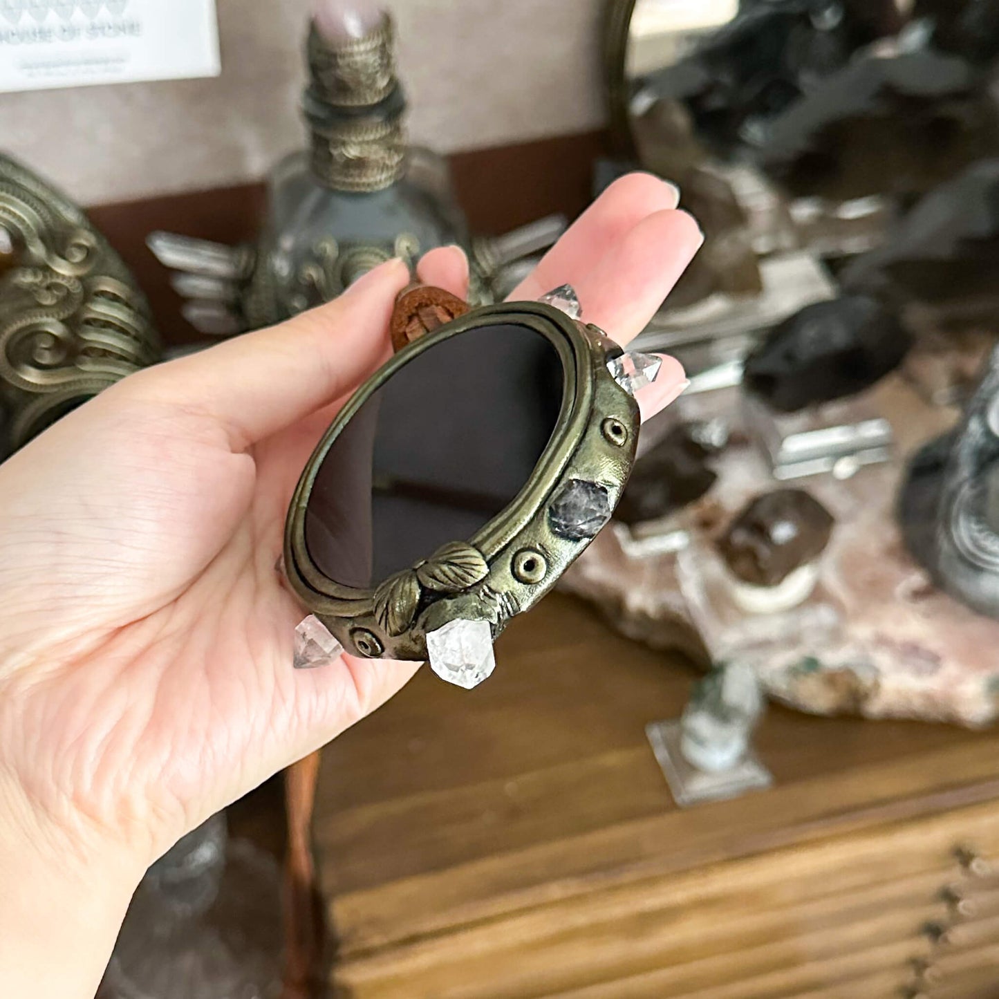 Handmade Natural Black Obsidian Pendant Necklace/Magic Obsidian Mirror Crystal Pendant/Scrying Mirror Talisman Protection Jewelry/Altar Tool