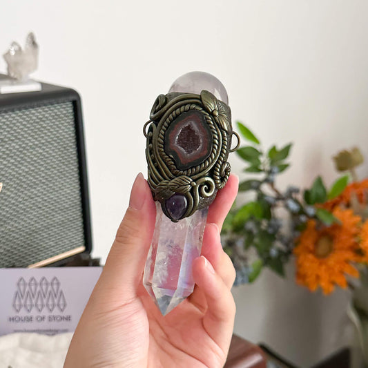 Handmade Natural Aura Clear Quartz Pendant Necklace/Magic Rose Quartz Crystal Protection Pendant/Amulet Talisman Jewelry/Chakra/Altar Tool