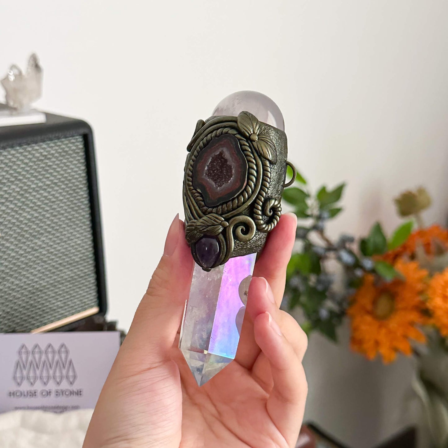 Handmade Natural Aura Clear Quartz Pendant Necklace/Magic Rose Quartz Crystal Protection Pendant/Amulet Talisman Jewelry/Chakra/Altar Tool