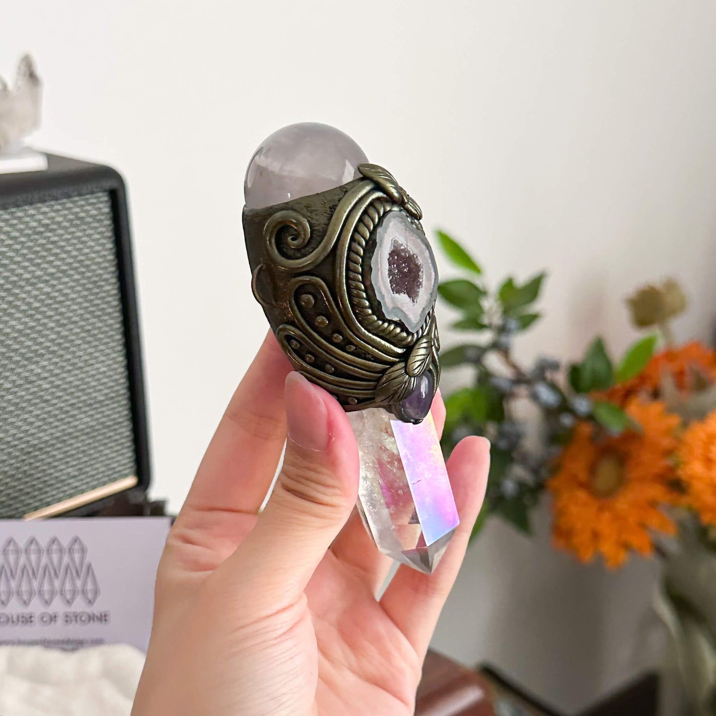 Handmade Natural Aura Clear Quartz Pendant Necklace/Magic Rose Quartz Crystal Protection Pendant/Amulet Talisman Jewelry/Chakra/Altar Tool