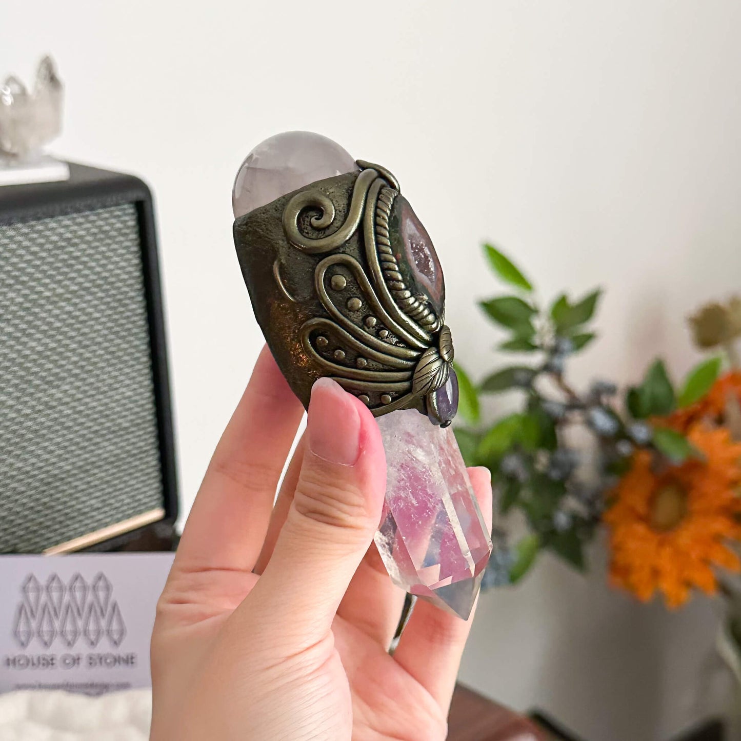 Handmade Natural Aura Clear Quartz Pendant Necklace/Magic Rose Quartz Crystal Protection Pendant/Amulet Talisman Jewelry/Chakra/Altar Tool