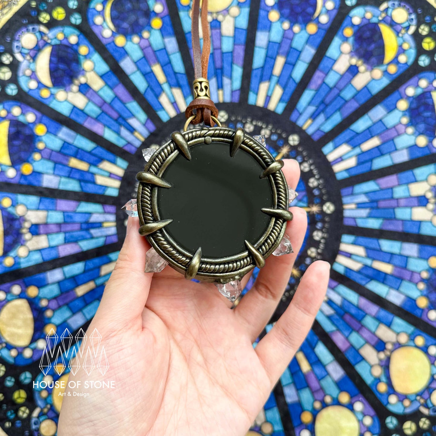 Handmade Natural Black Obsidian Pendant Necklace/Magic Obsidian Mirror Crystal Pendant/Scrying Mirror Talisman Protection Jewelry/Altar Tool