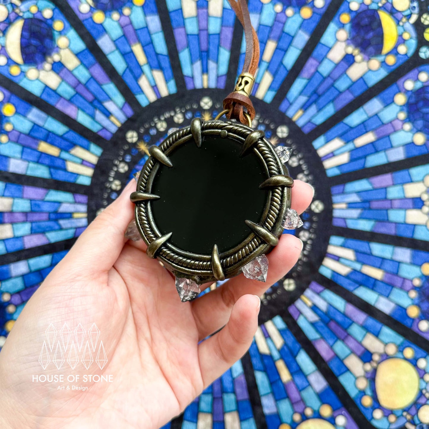 Handmade Natural Black Obsidian Pendant Necklace/Magic Obsidian Mirror Crystal Pendant/Scrying Mirror Talisman Protection Jewelry/Altar Tool