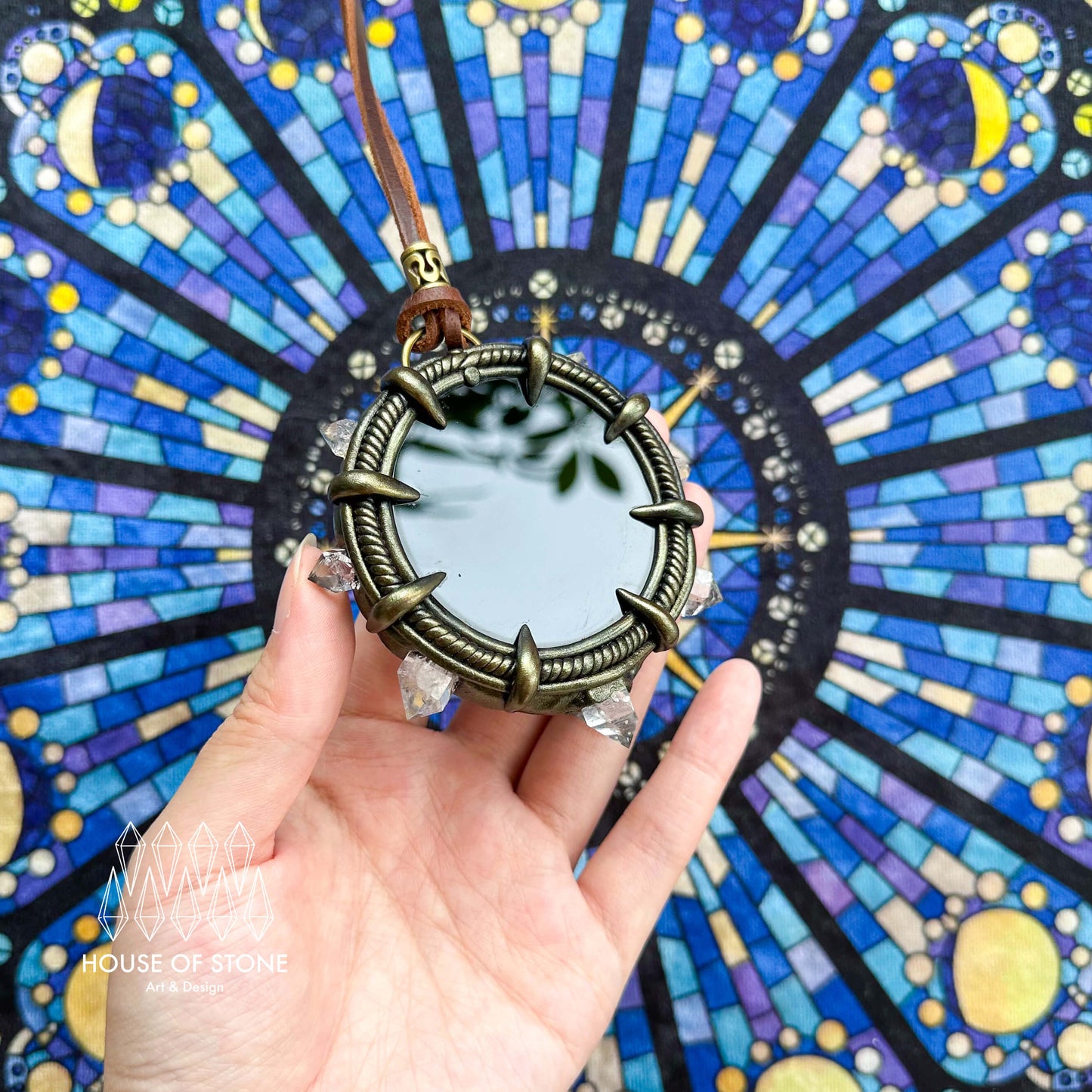 Handmade Natural Black Obsidian Pendant Necklace/Magic Obsidian Mirror Crystal Pendant/Scrying Mirror Talisman Protection Jewelry/Altar Tool