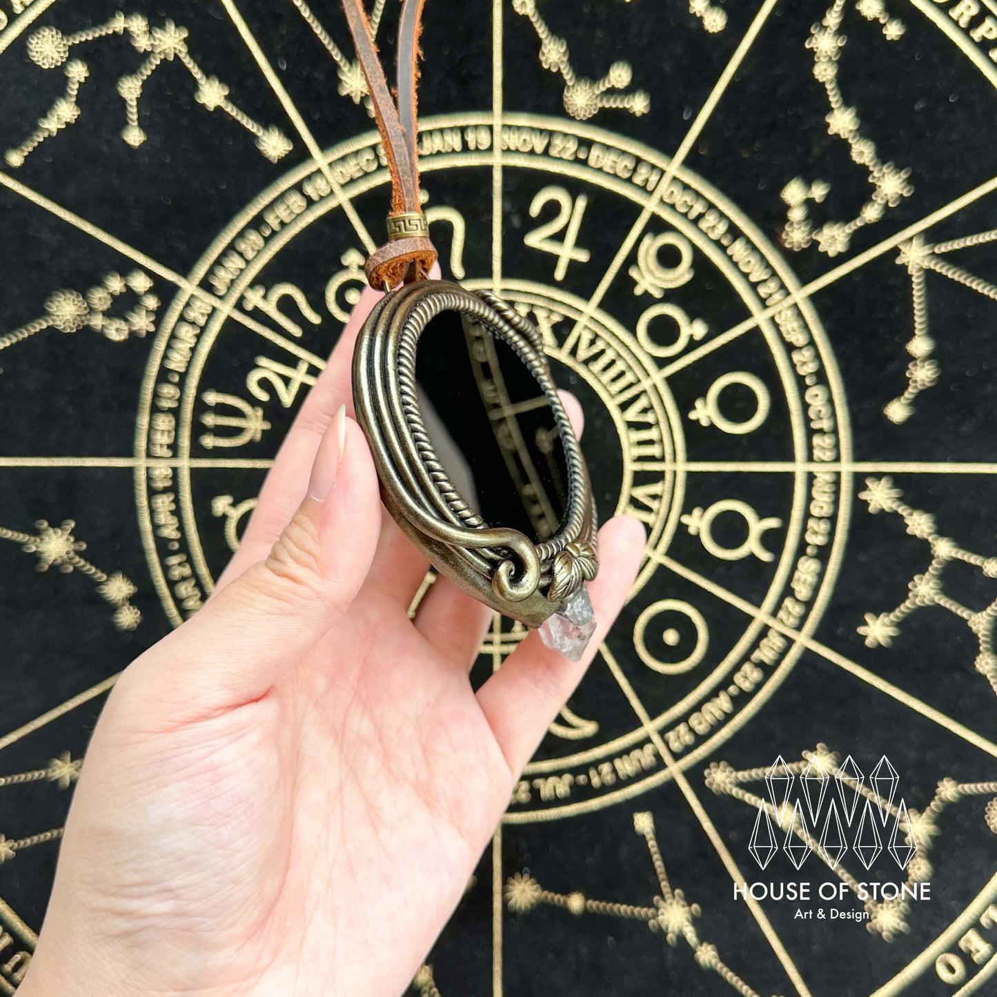 Handmade Natural Black Obsidian Pendant Necklace/Magic Obsidian Mirror Crystal Pendant/Scrying Mirror Talisman Protection Jewelry/Altar Tool