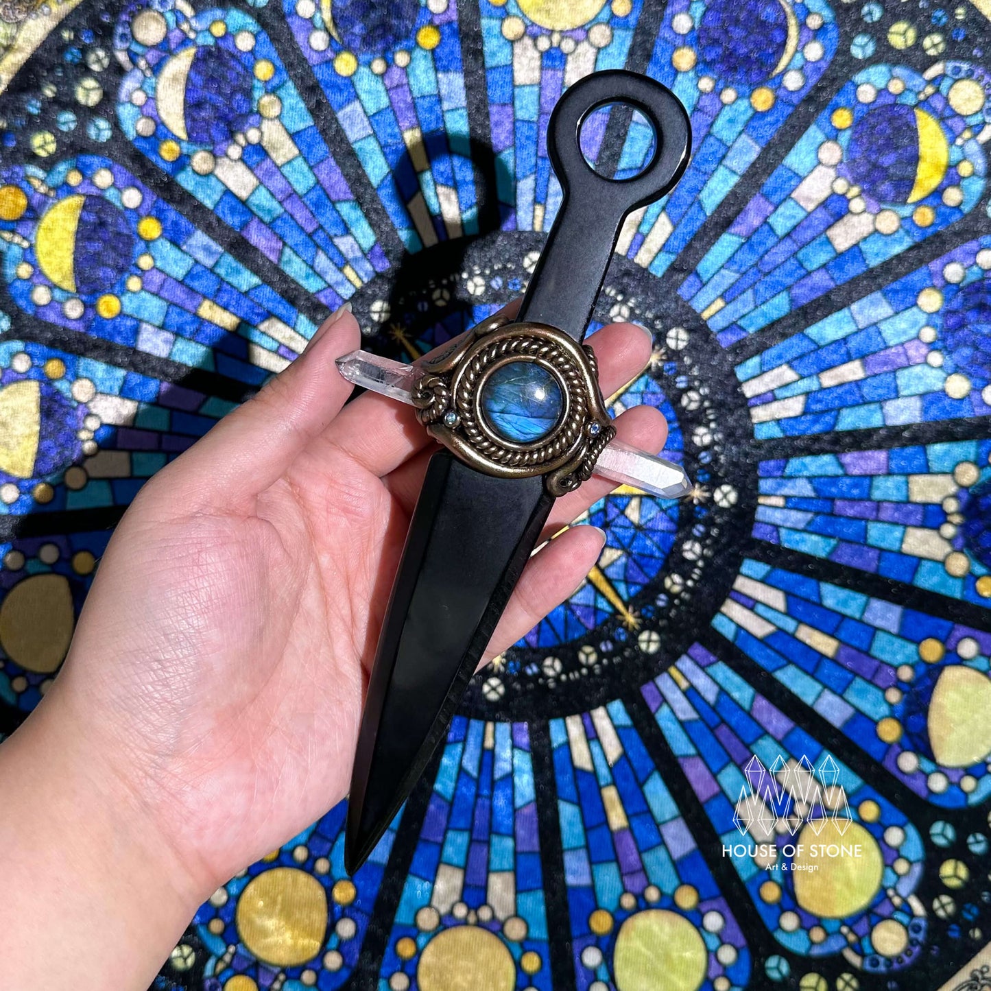 Natural Handmade Black Obsidian Knife/Magic Hand Carved Black Obsidian Dagger Sword /Labradorite Knife/Root Chakra Healing/Altar Tool