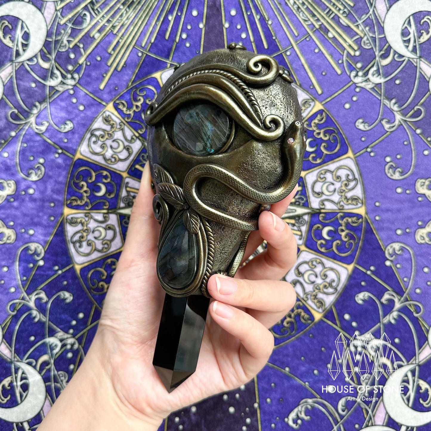 Handmade Natural Black Obsidian Mirror/Magic Obsidian Witch Wand/Crystal Quartz Wand/Scrying Mirror Wand/Root Chakra/Manifest Altar Tool