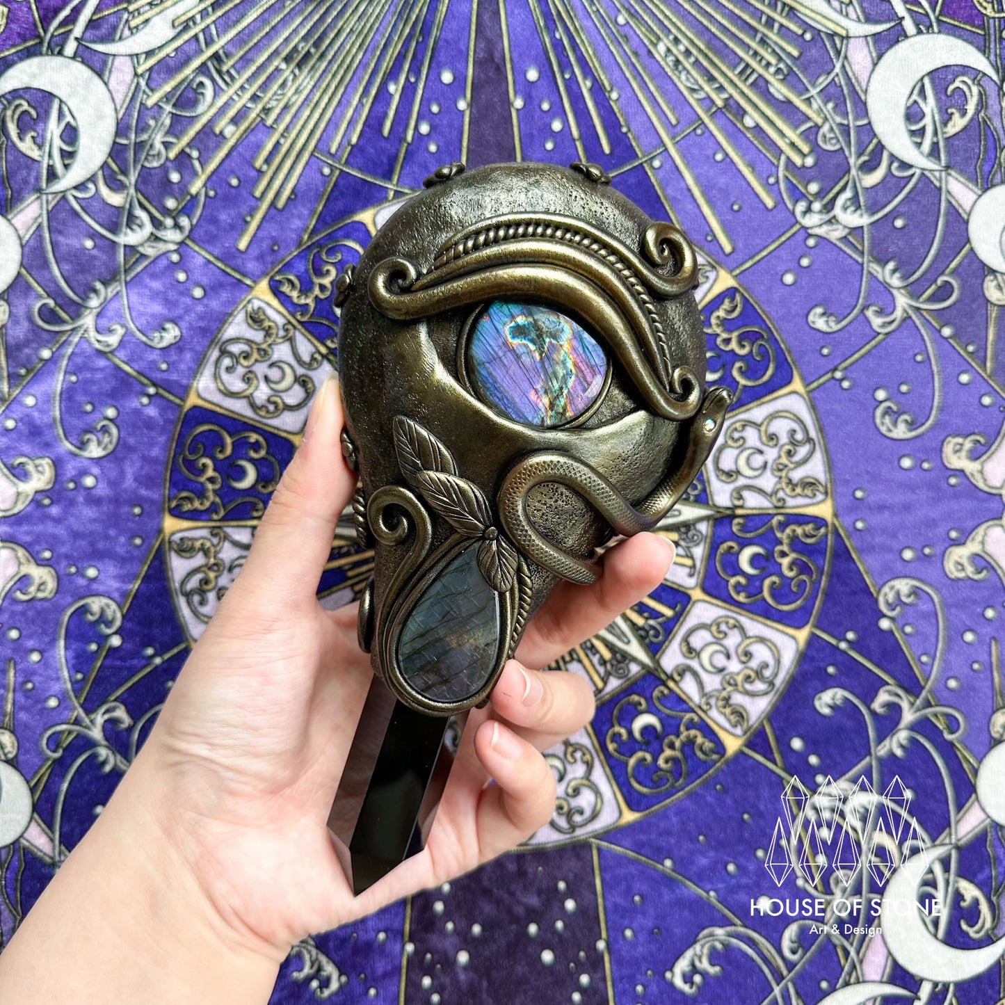 Handmade Natural Black Obsidian Mirror/Magic Obsidian Witch Wand/Crystal Quartz Wand/Scrying Mirror Wand/Root Chakra/Manifest Altar Tool