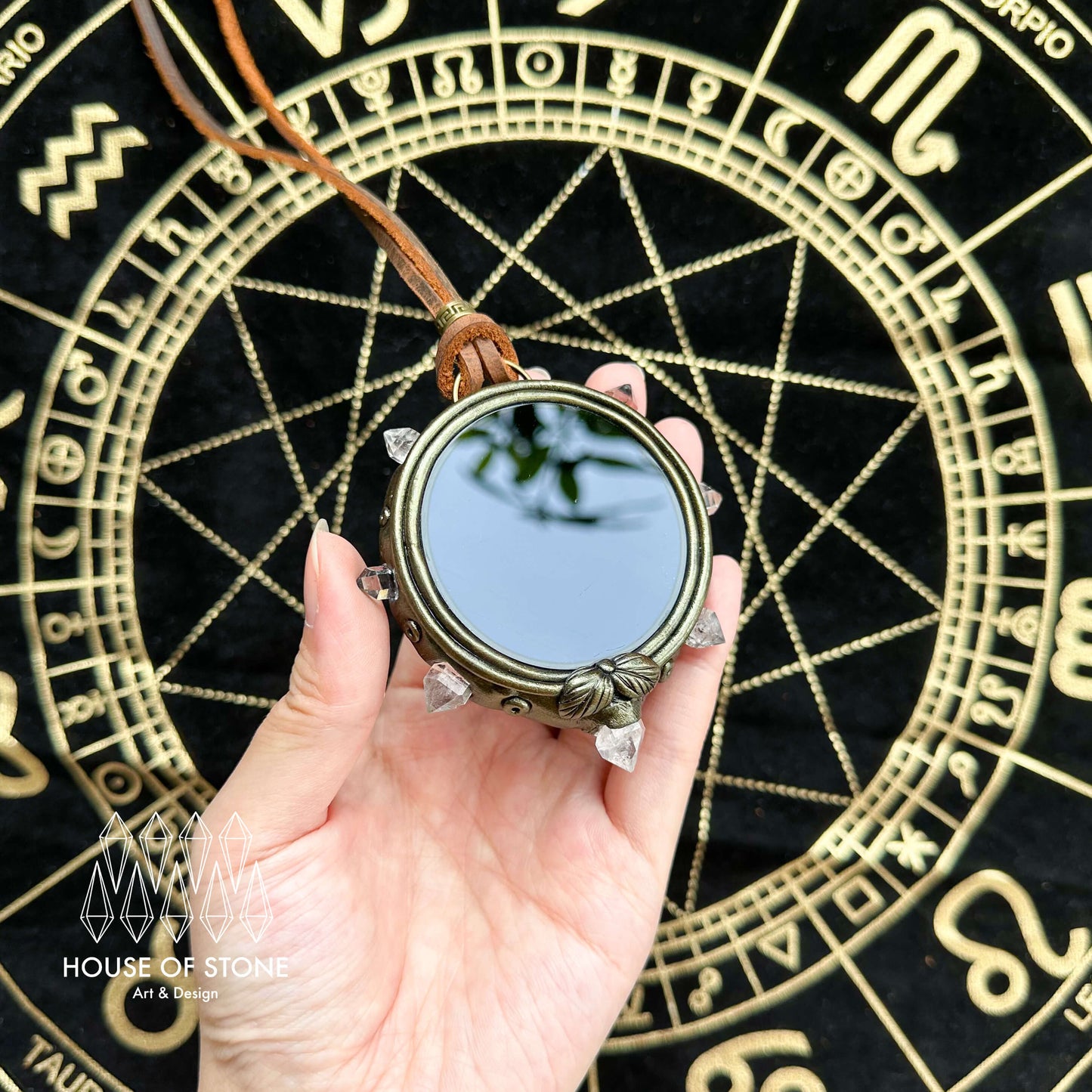 Handmade Natural Black Obsidian Pendant Necklace/Magic Obsidian Mirror Crystal Pendant/Scrying Mirror Talisman Protection Jewelry/Altar Tool