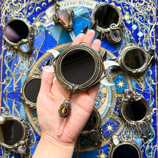 Handmade Natural Black Obsidian Triple Moon Pendant Necklace/Magic Obsidian Mirror Crystal Pendant/Scrying Mirror Protection Jewelry/Altar Tool