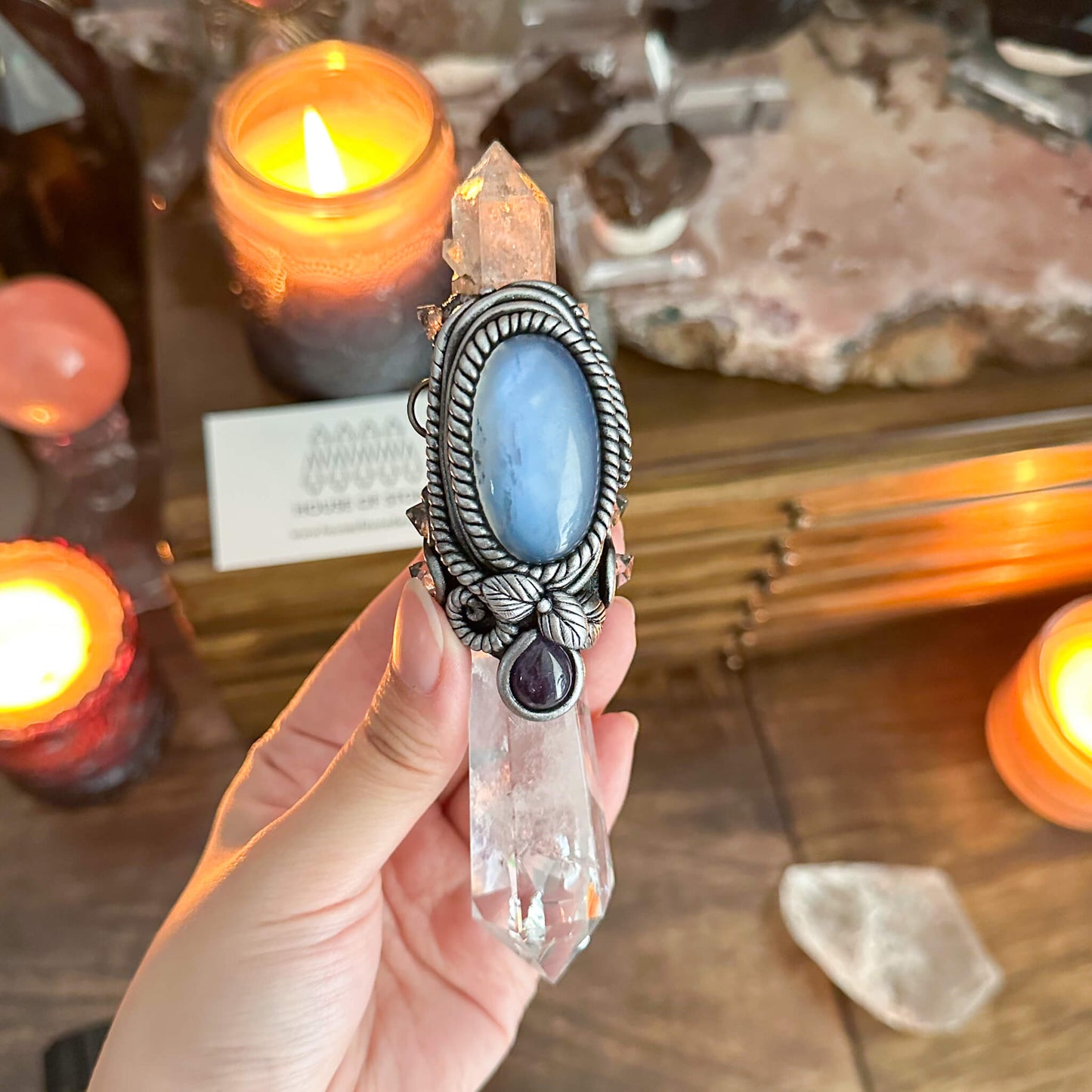 Handmade Natural Clear Quartz Pendant Necklace/Magic Herkimer Diamond Crystal Protection Pendant/Amulet Talisman Jewelry/Chakra/Altar Tool