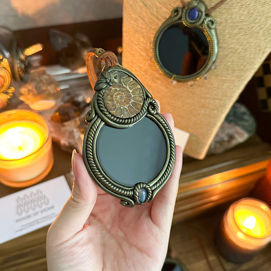 Handmade Natural Black Obsidian Pendant Necklace/Magic Obsidian Mirror Crystal Pendant/Scrying Mirror Talisman Protection Jewelry/Altar Tool