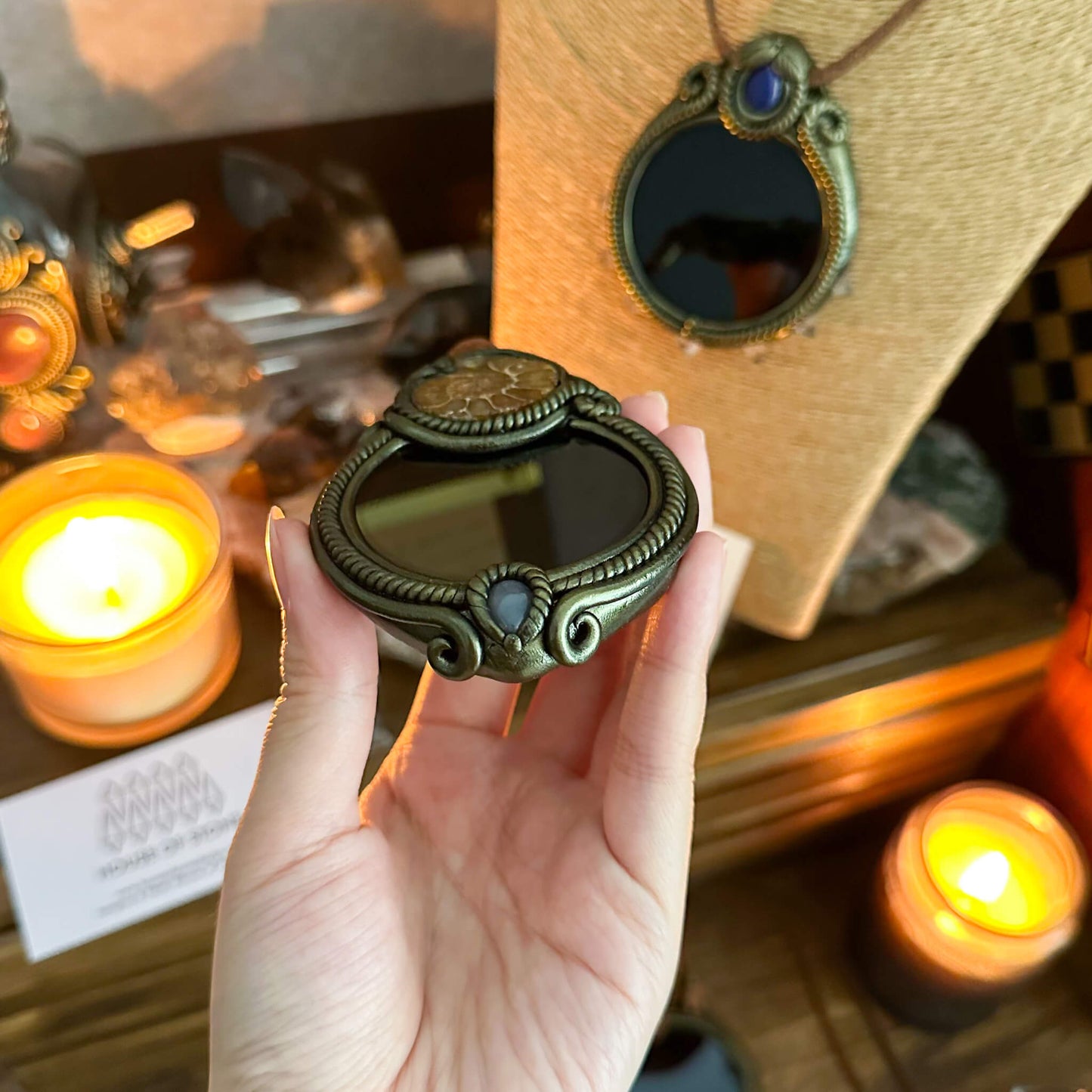 Handmade Natural Black Obsidian Pendant Necklace/Magic Obsidian Mirror Crystal Pendant/Scrying Mirror Talisman Protection Jewelry/Altar Tool