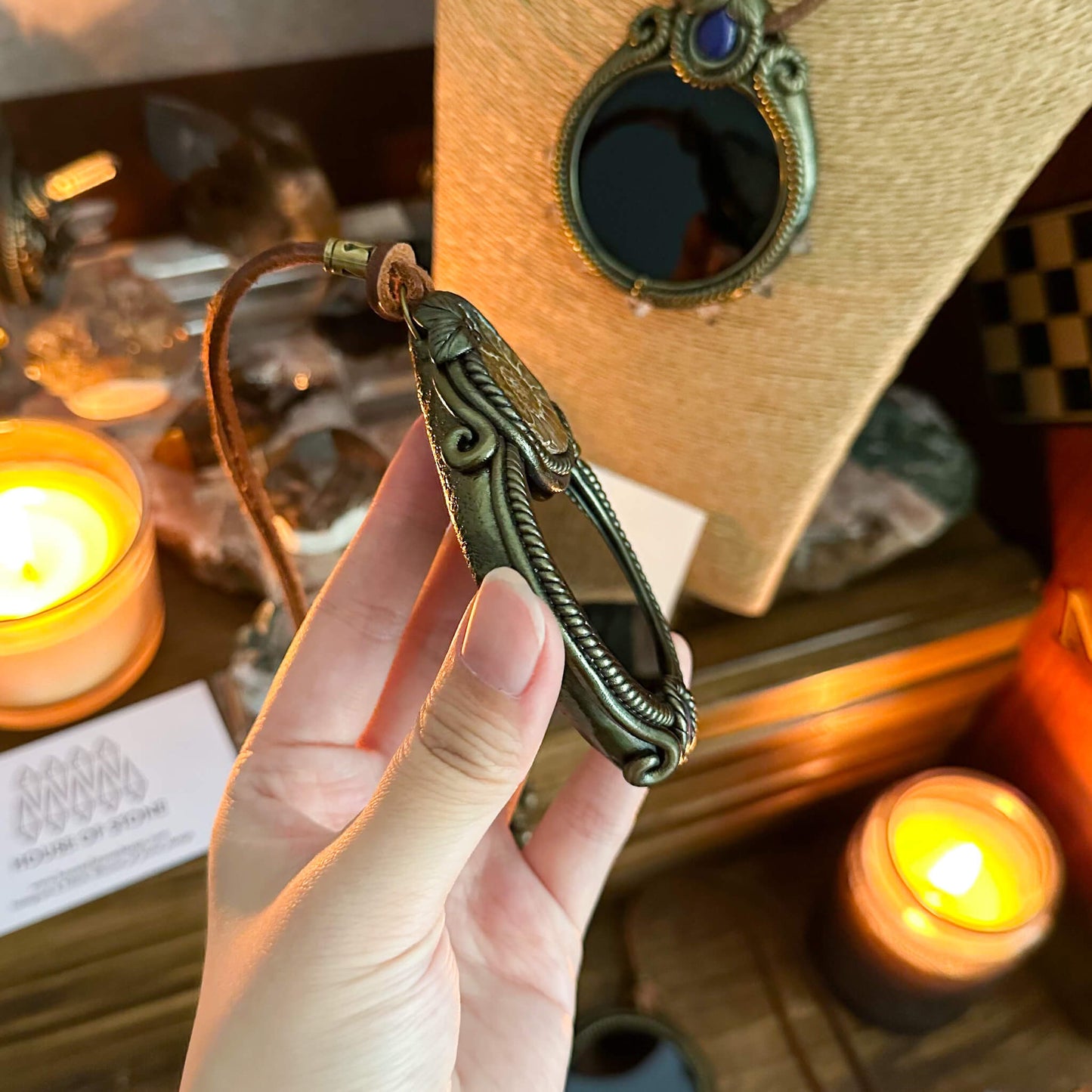 Handmade Natural Black Obsidian Pendant Necklace/Magic Obsidian Mirror Crystal Pendant/Scrying Mirror Talisman Protection Jewelry/Altar Tool