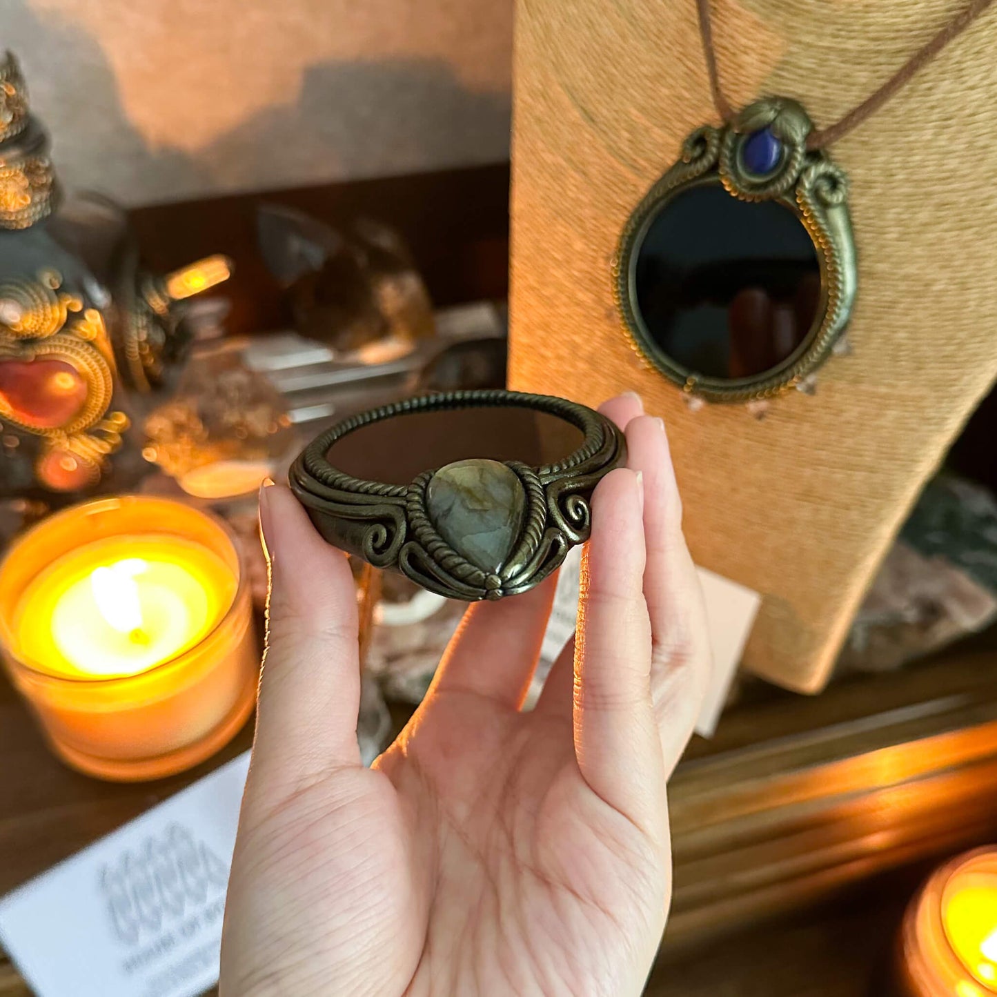Handmade Natural Black Obsidian Pendant Necklace/Magic Obsidian Mirror Crystal Pendant/Scrying Mirror Talisman Protection Jewelry/Altar Tool