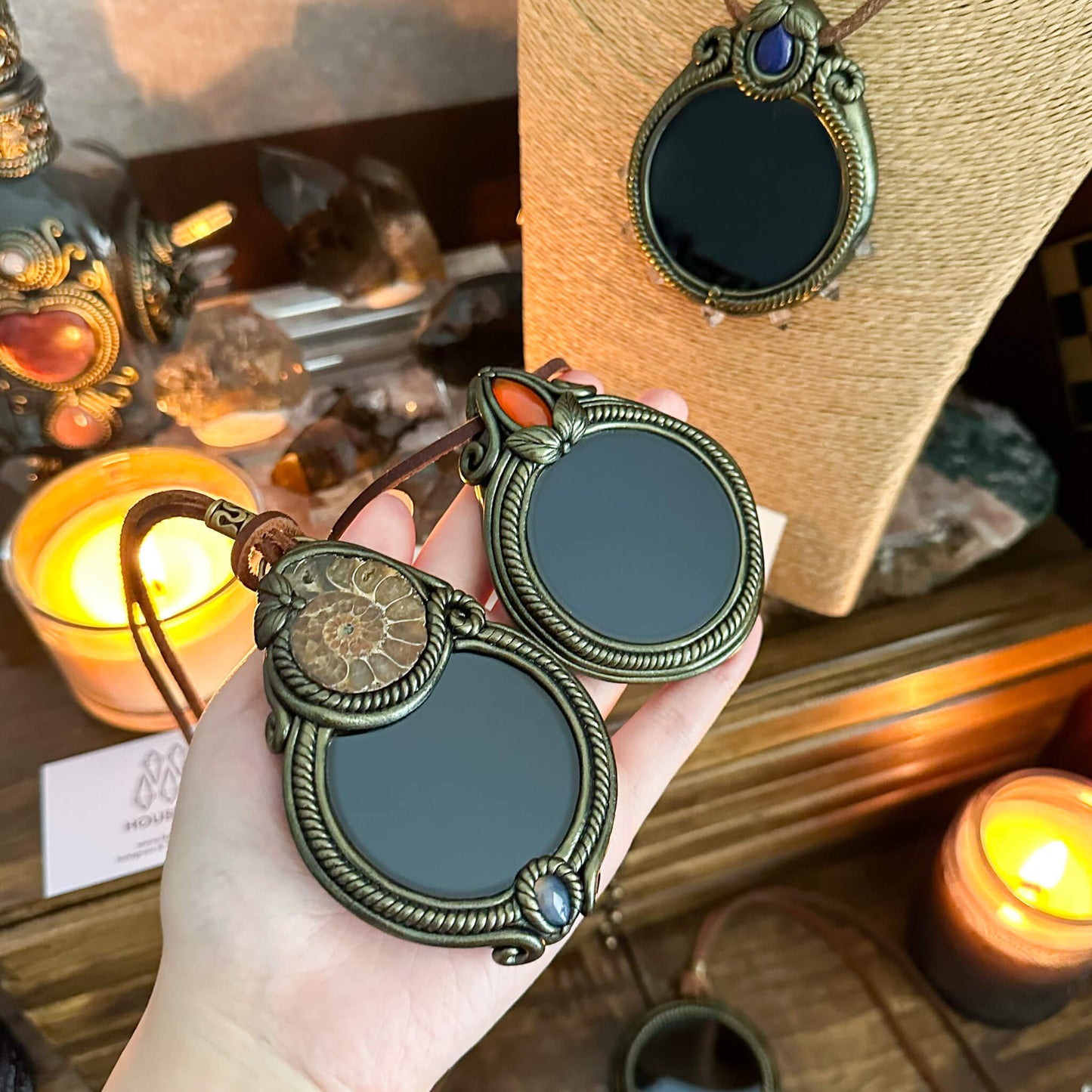 Handmade Natural Black Obsidian Pendant Necklace/Magic Obsidian Mirror Crystal Pendant/Scrying Mirror Talisman Protection Jewelry/Altar Tool