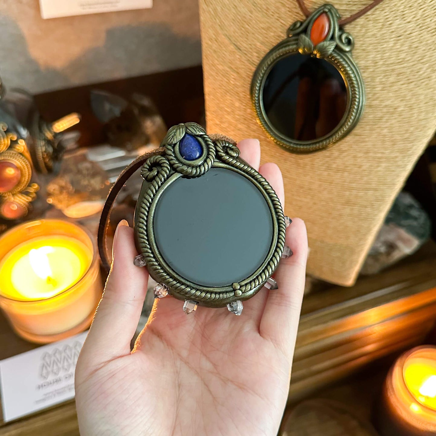 Handmade Natural Black Obsidian Pendant Necklace/Magic Obsidian Mirror Crystal Pendant/Scrying Mirror Talisman Protection Jewelry/Altar Tool