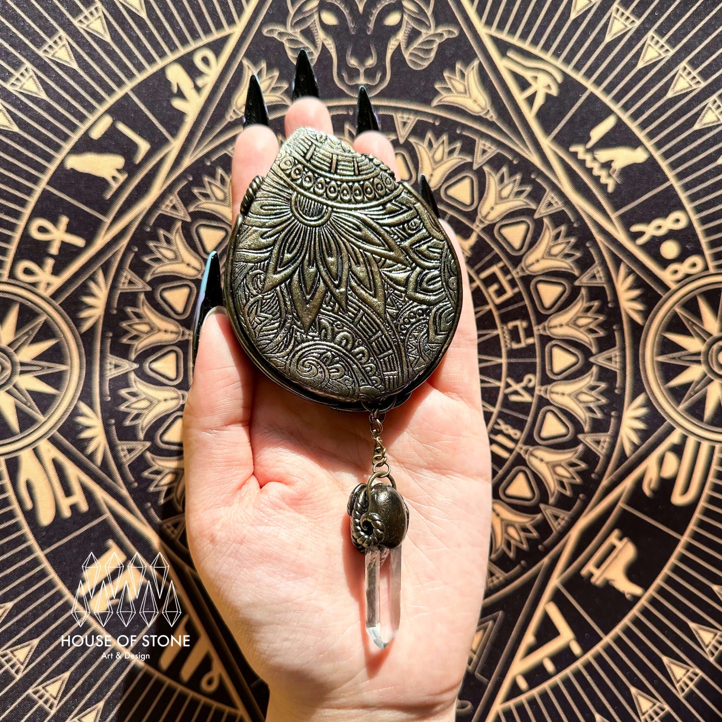 Handmade Natural Black Obsidian Pendant Necklace/Magic Obsidian Mirror Crystal Pendant/Scrying Mirror Labradorite Protection Jewelry/Altar Tool