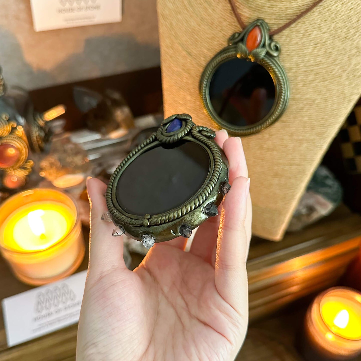 Handmade Natural Black Obsidian Pendant Necklace/Magic Obsidian Mirror Crystal Pendant/Scrying Mirror Talisman Protection Jewelry/Altar Tool