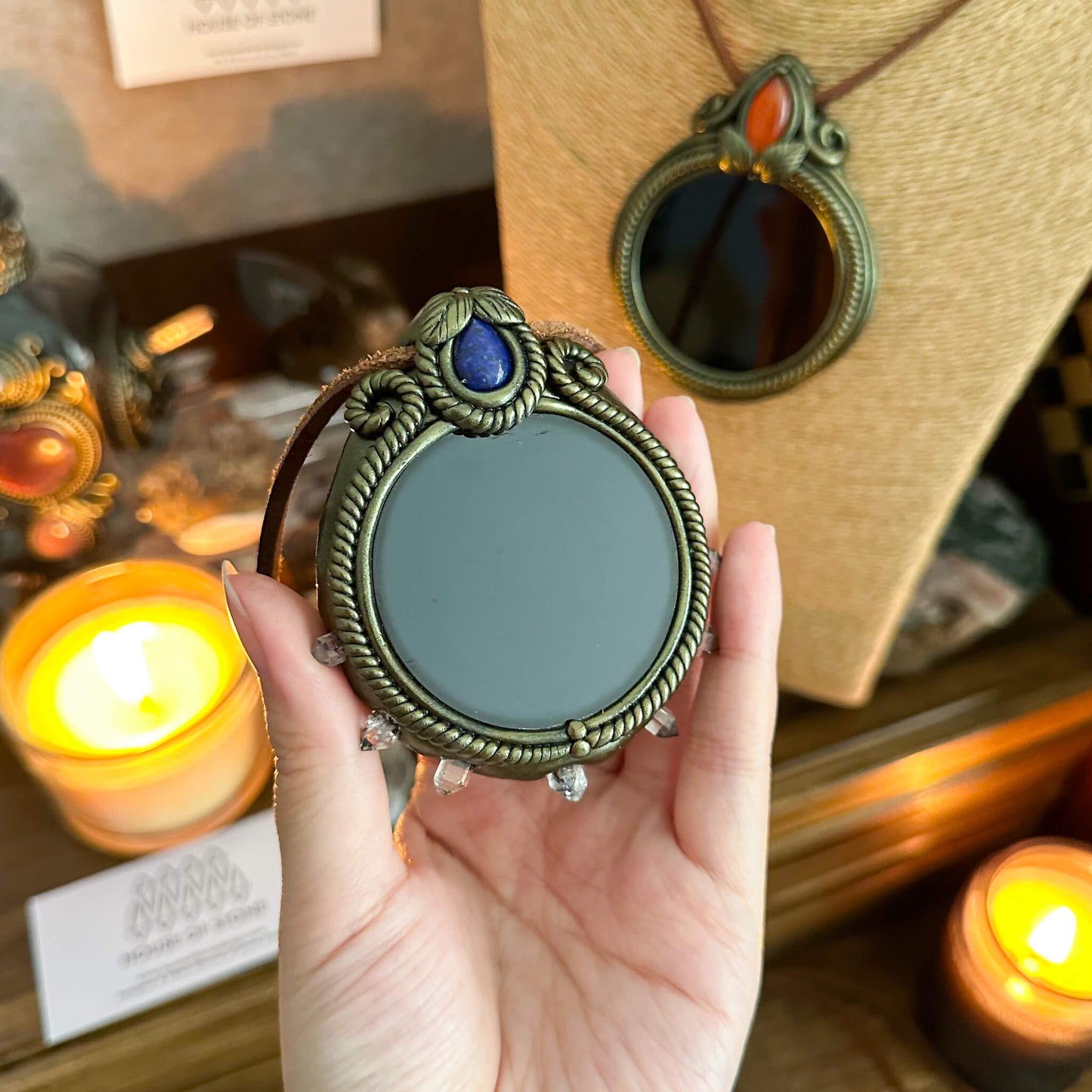 Handmade Natural Black Obsidian Pendant Necklace/Magic Obsidian Mirror Crystal Pendant/Scrying Mirror Talisman Protection Jewelry/Altar Tool