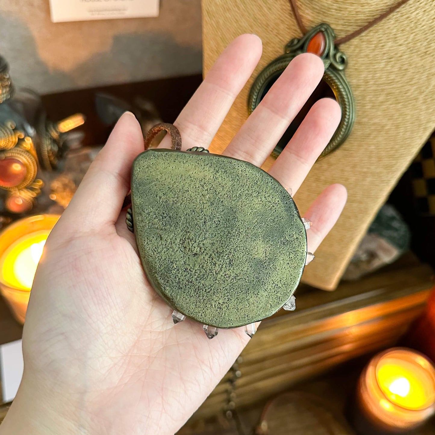 Handmade Natural Black Obsidian Pendant Necklace/Magic Obsidian Mirror Crystal Pendant/Scrying Mirror Talisman Protection Jewelry/Altar Tool