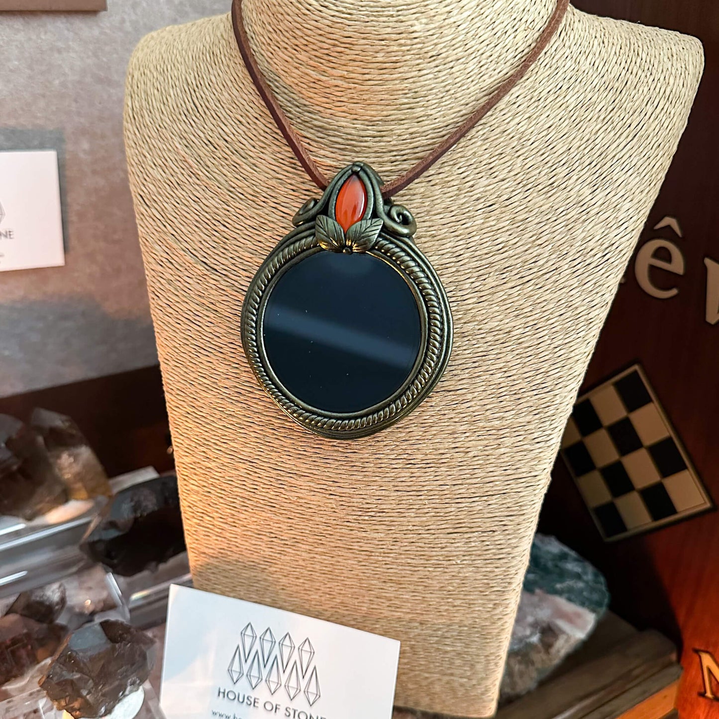 Handmade Natural Black Obsidian Pendant Necklace/Magic Obsidian Mirror Crystal Pendant/Scrying Mirror Talisman Protection Jewelry/Altar Tool