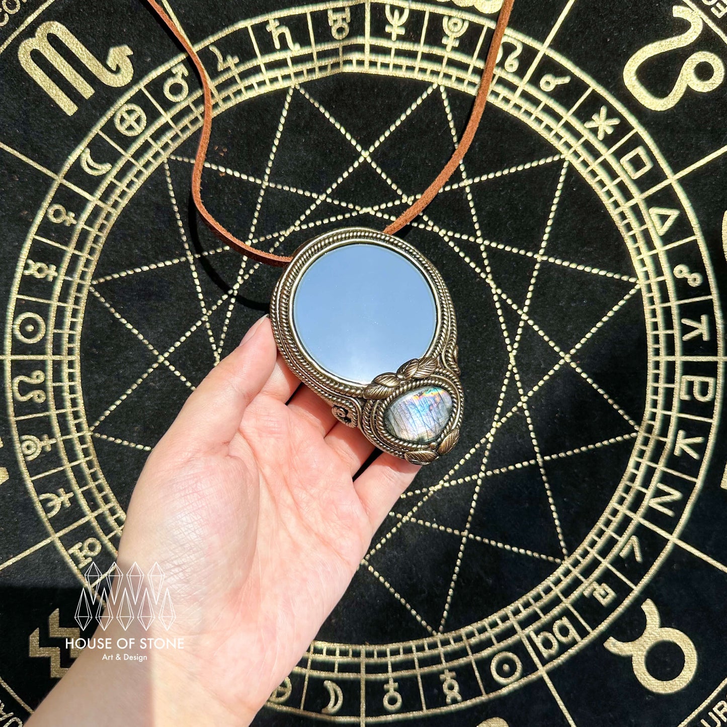 Natural Handmade Black Obsidian Pendant Necklace/Magic Obsidian Mirror Crystal Pendant/Scrying Mirror Labradorite Jewelry/Chakra/Altar Tool