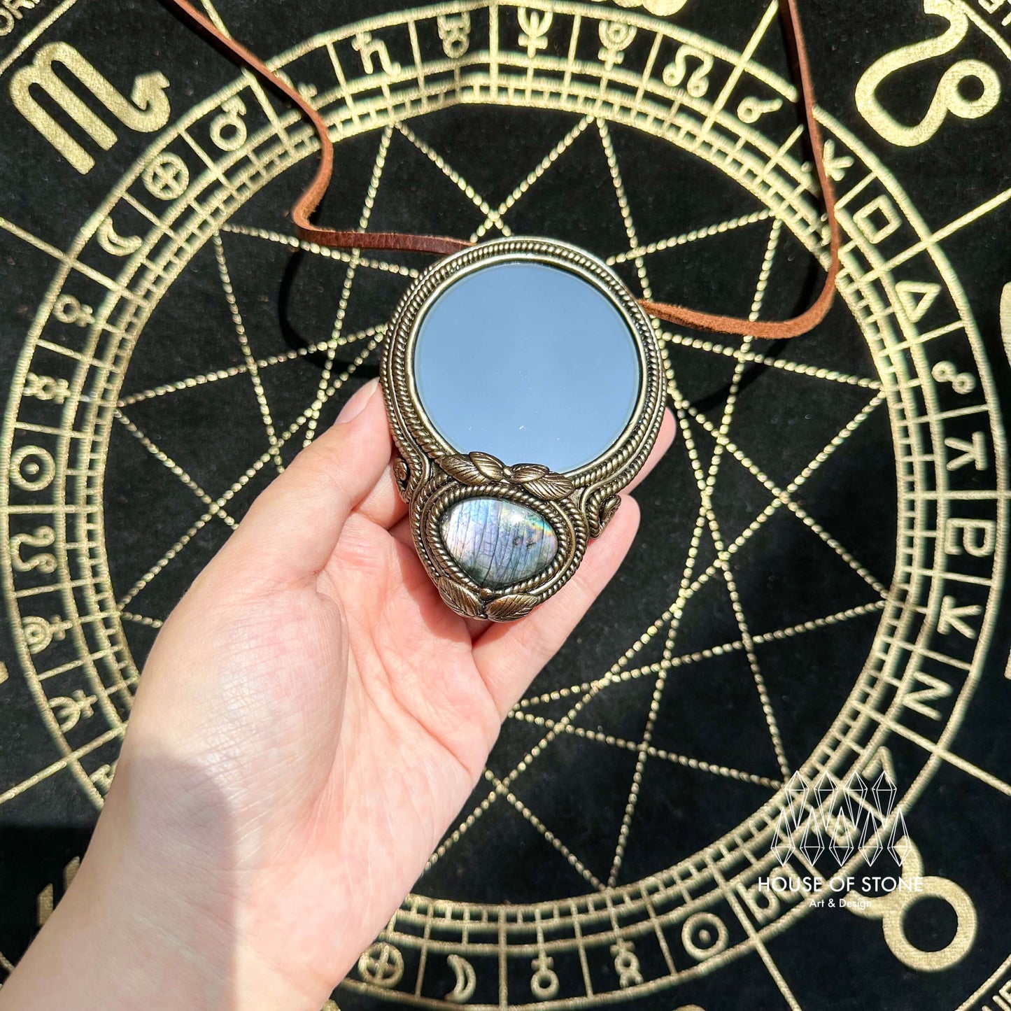 Natural Handmade Black Obsidian Pendant Necklace/Magic Obsidian Mirror Crystal Pendant/Scrying Mirror Labradorite Jewelry/Chakra/Altar Tool