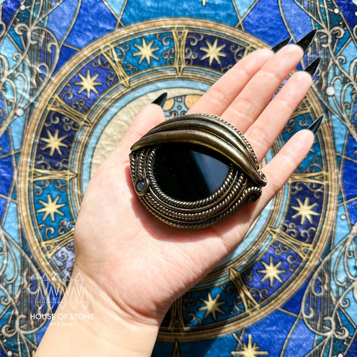 Handmade Natural Black Obsidian Pendant Necklace/Magic Obsidian Mirror Crystal Pendant/Scrying Mirror Protection Jewelry/Altar Tool