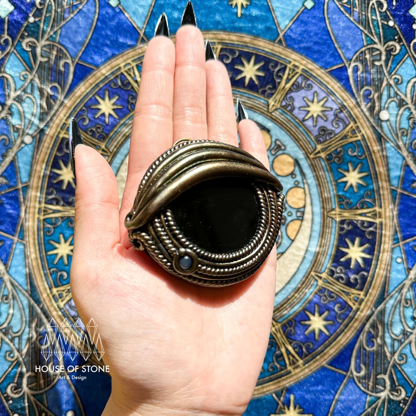 Handmade Natural Black Obsidian Pendant Necklace/Magic Obsidian Mirror Crystal Pendant/Scrying Mirror Protection Jewelry/Altar Tool