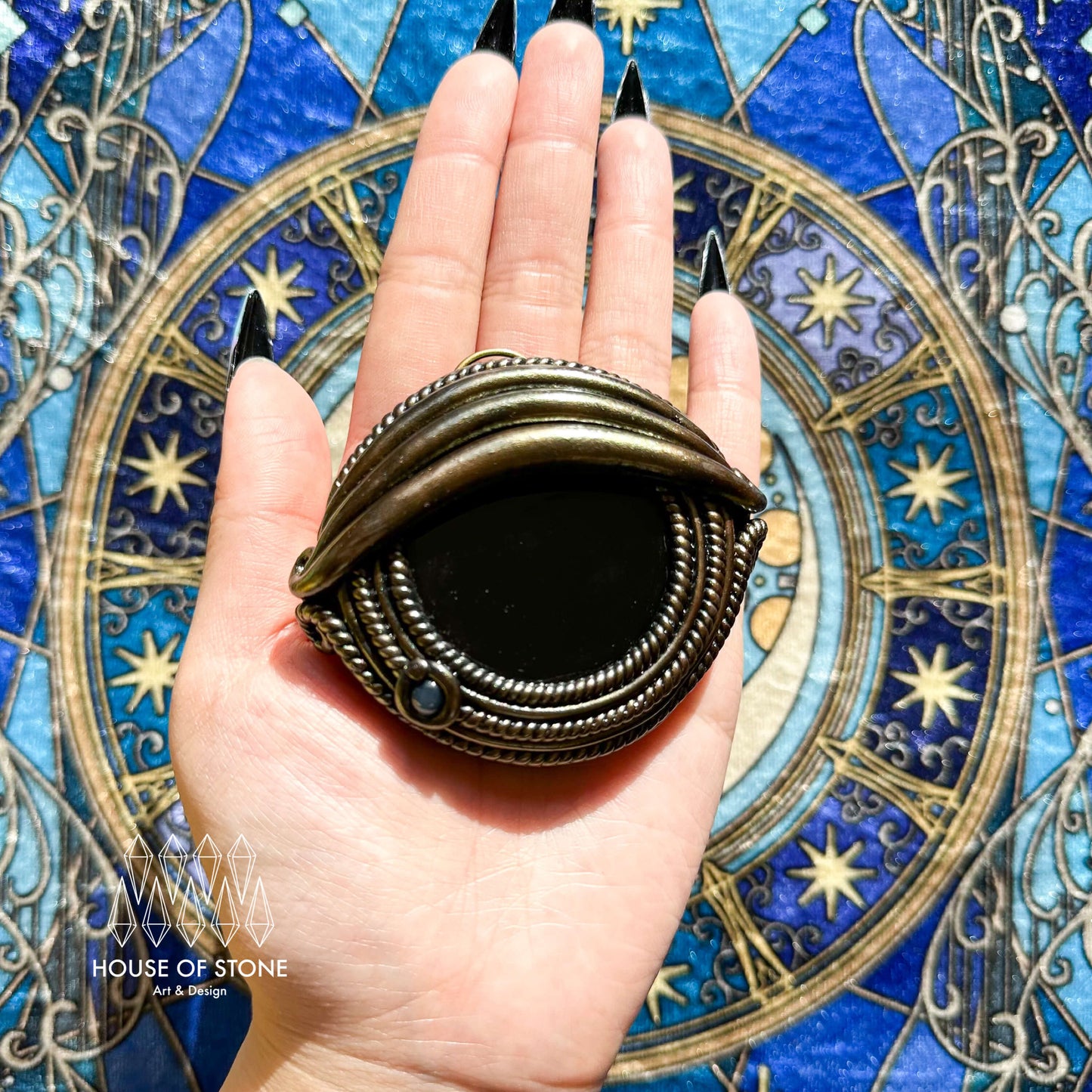 Handmade Natural Black Obsidian Pendant Necklace/Magic Obsidian Mirror Crystal Pendant/Scrying Mirror Protection Jewelry/Altar Tool