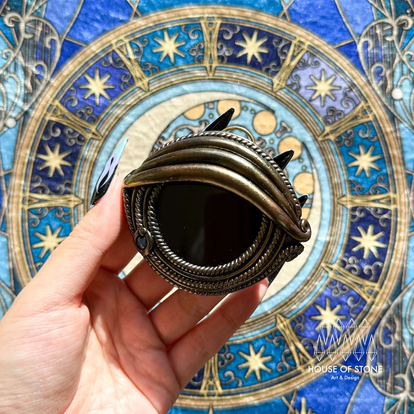 Handmade Natural Black Obsidian Pendant Necklace/Magic Obsidian Mirror Crystal Pendant/Scrying Mirror Protection Jewelry/Altar Tool