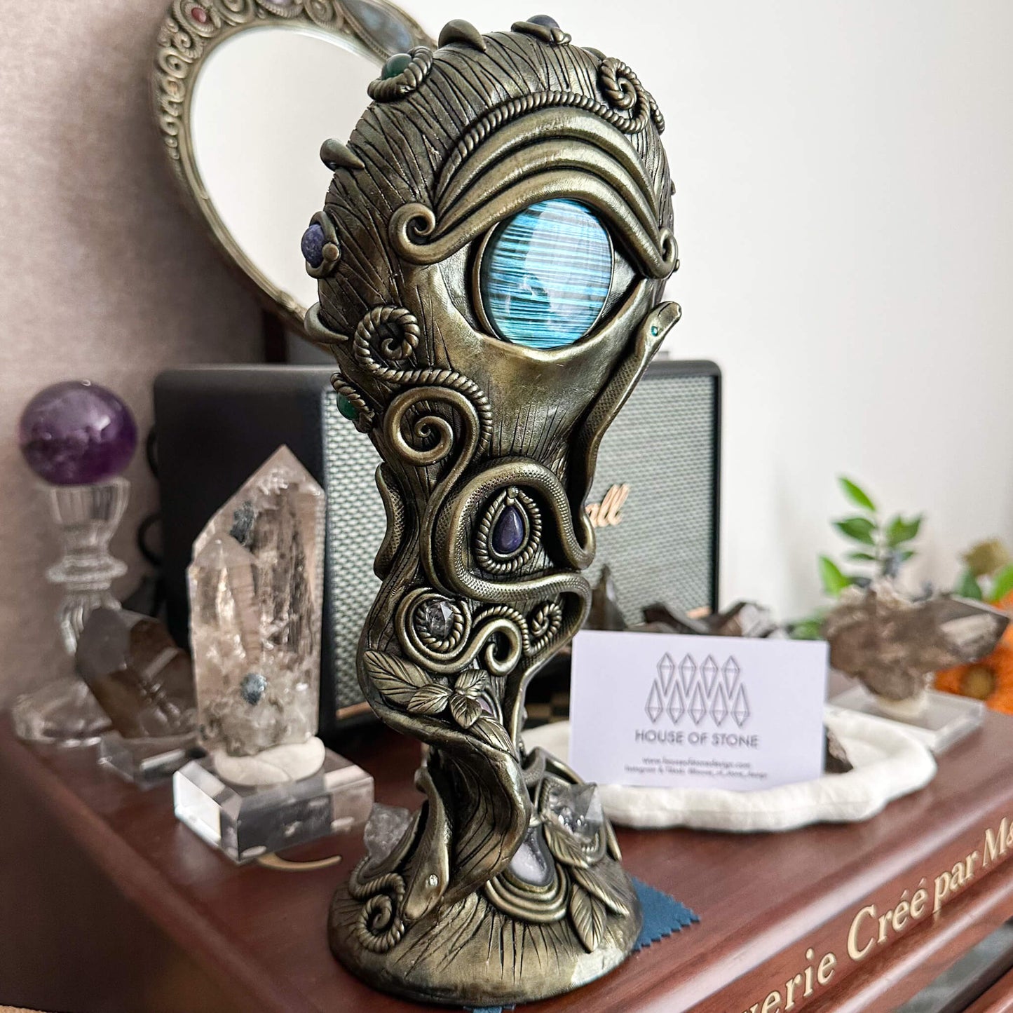 Handmade Natural Black Obsidian Mirror/Magic Obsidian Witch/Crystal Quartz with Base/Scrying Mirror/Root Chakra/Manifest Altar Tool