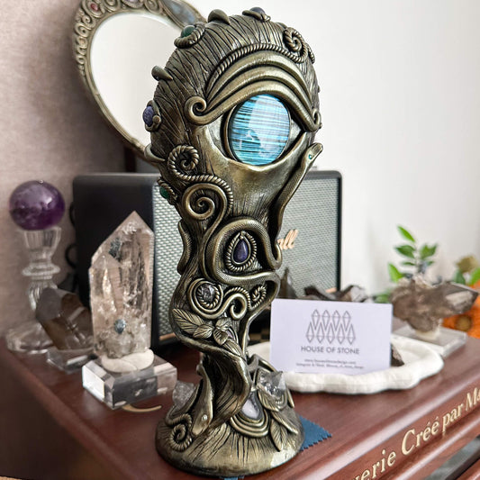 Handmade Natural Black Obsidian Mirror/Magic Obsidian Witch/Crystal Quartz with Base/Scrying Mirror/Root Chakra/Manifest Altar Tool