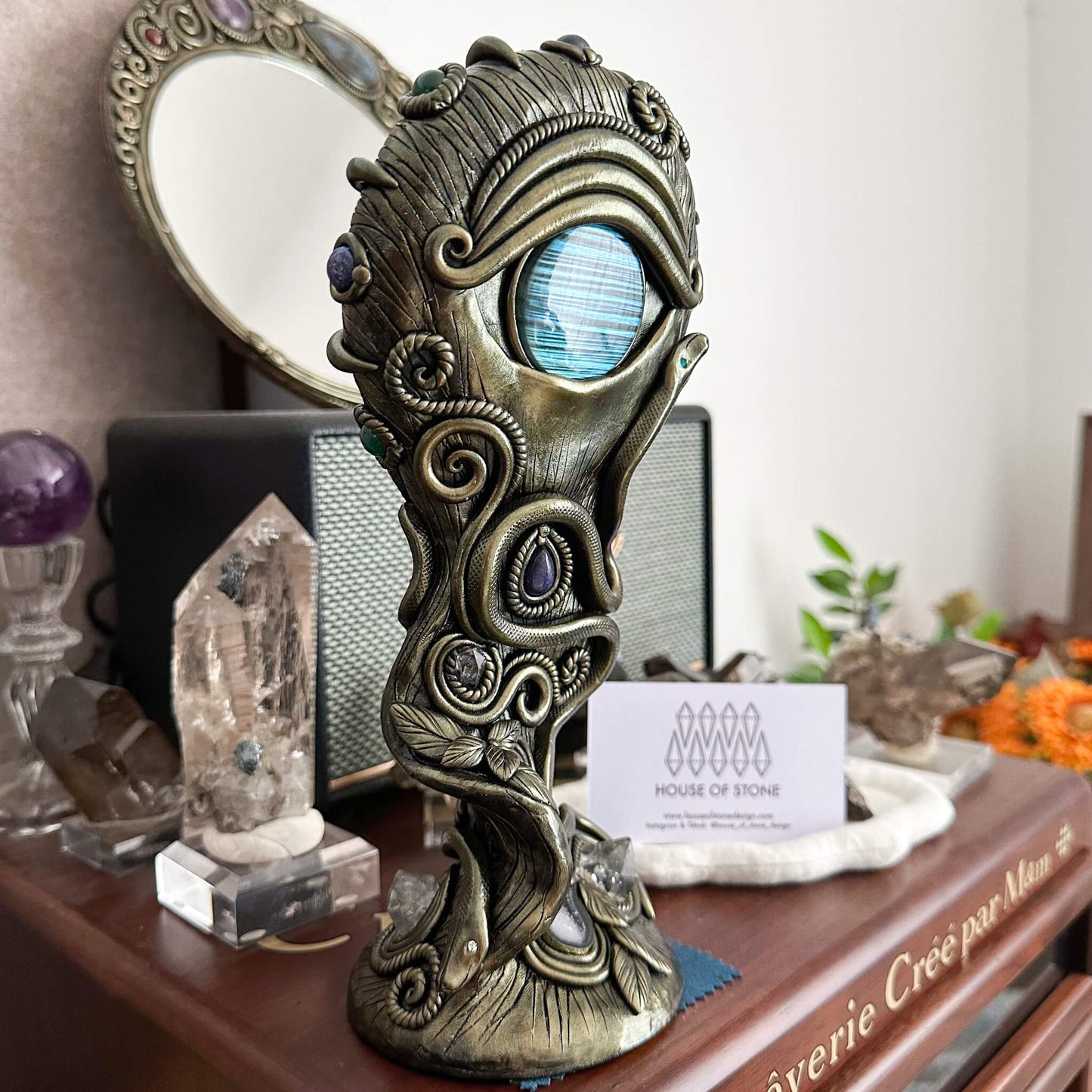 Handmade Natural Black Obsidian Mirror/Magic Obsidian Witch/Crystal Quartz with Base/Scrying Mirror/Root Chakra/Manifest Altar Tool