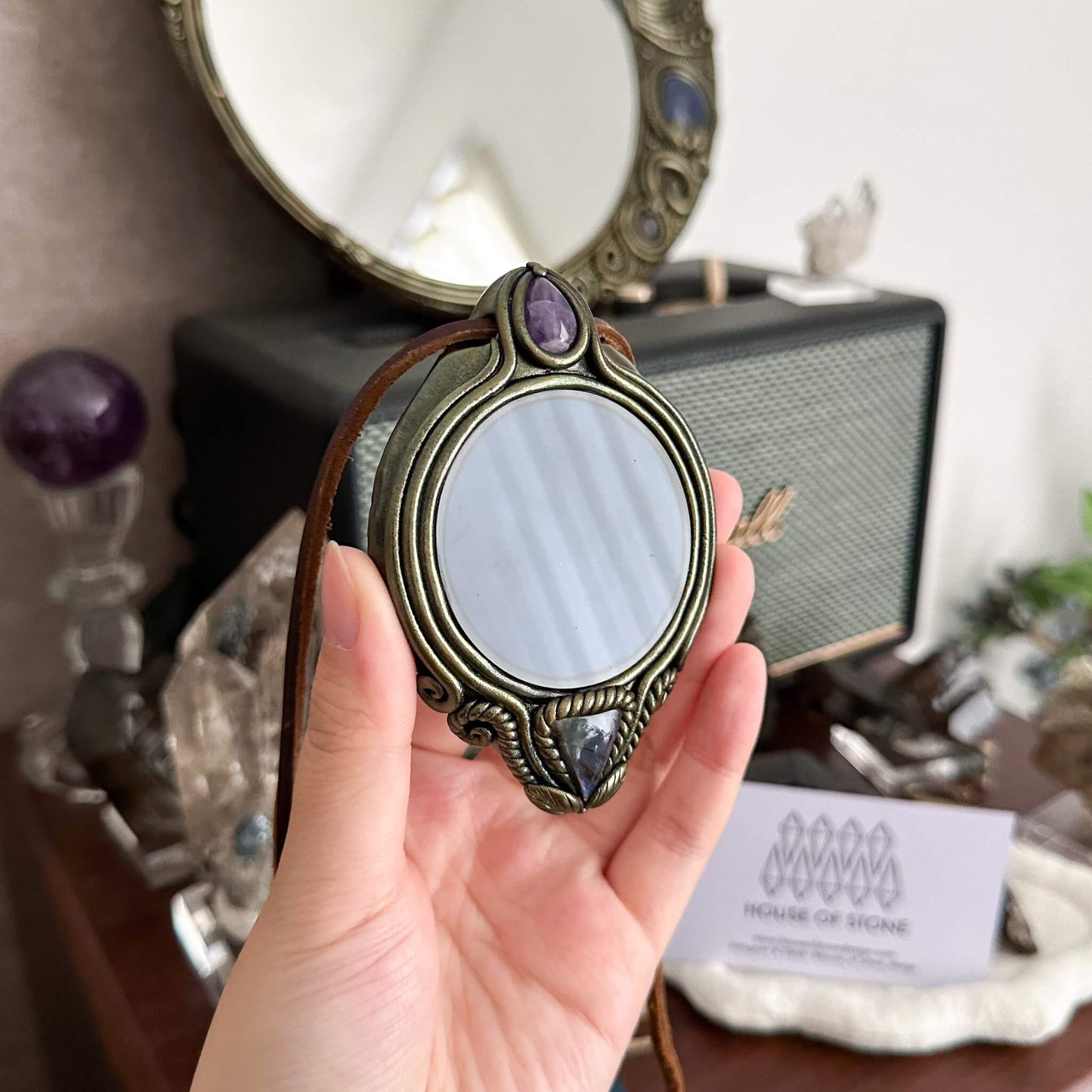Handmade Natural Black Obsidian Pendant Necklace/Magic Obsidian Mirror Crystal Pendant/Scrying Mirror Talisman Protection Jewelry/Altar Tool