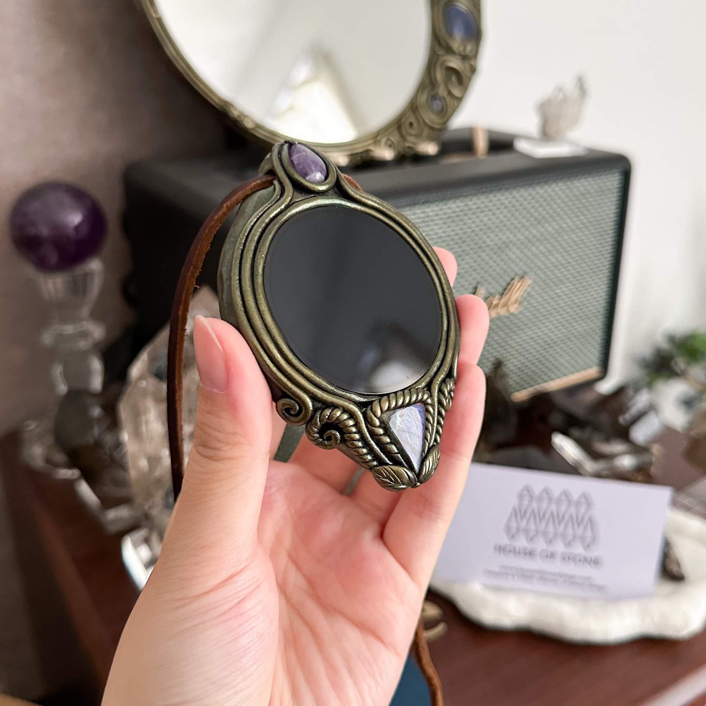 Handmade Natural Black Obsidian Pendant Necklace/Magic Obsidian Mirror Crystal Pendant/Scrying Mirror Talisman Protection Jewelry/Altar Tool