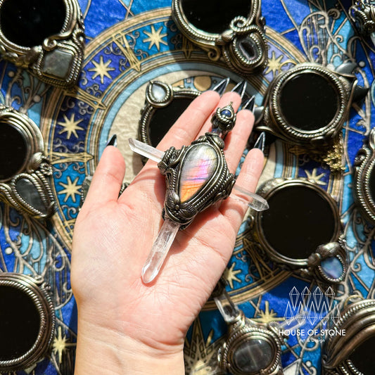 Handmade Natural Clear Quartz Pendant Necklace/Magic Crystal Protection Pendant/Labradorite Jewelry/Chakra/Crystal Cross Necklace/Altar Tool